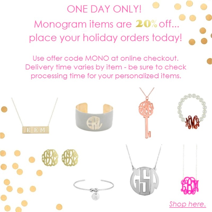 Monogram Sale 20% off at Pink Bubbly Shop!